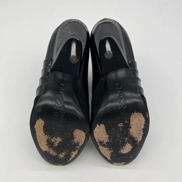 L.A.M.B. Black Leather Peep Toe Ankle Booties Silver Stiletto Heel Zip 6.5 - Picture 9 of 13